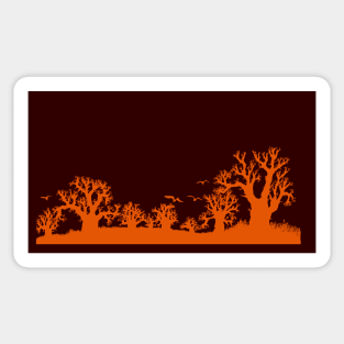 Baobab Trees Silhouette Orange Sticker